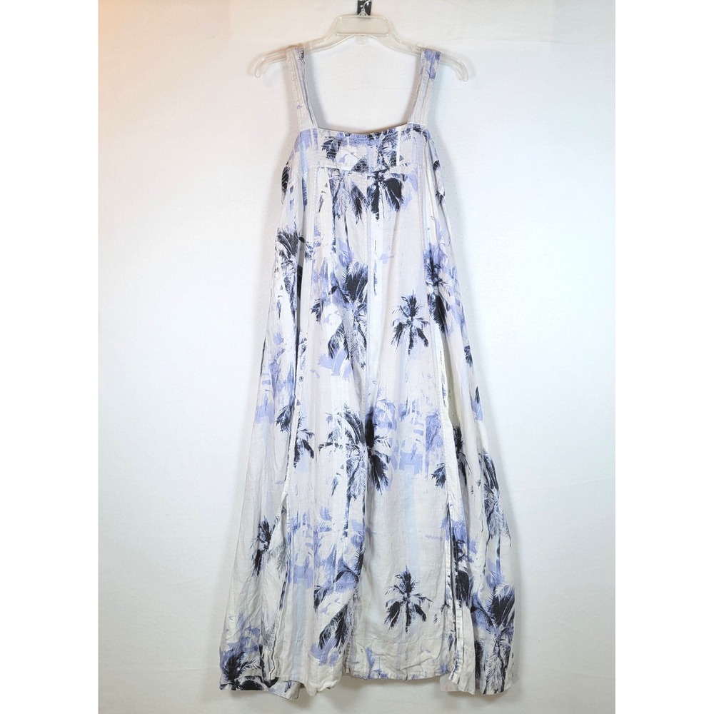 Hugo BOSS Womens Linen Smocked Tank Trees Maxi Dress Size 6 White Coastal Beachy